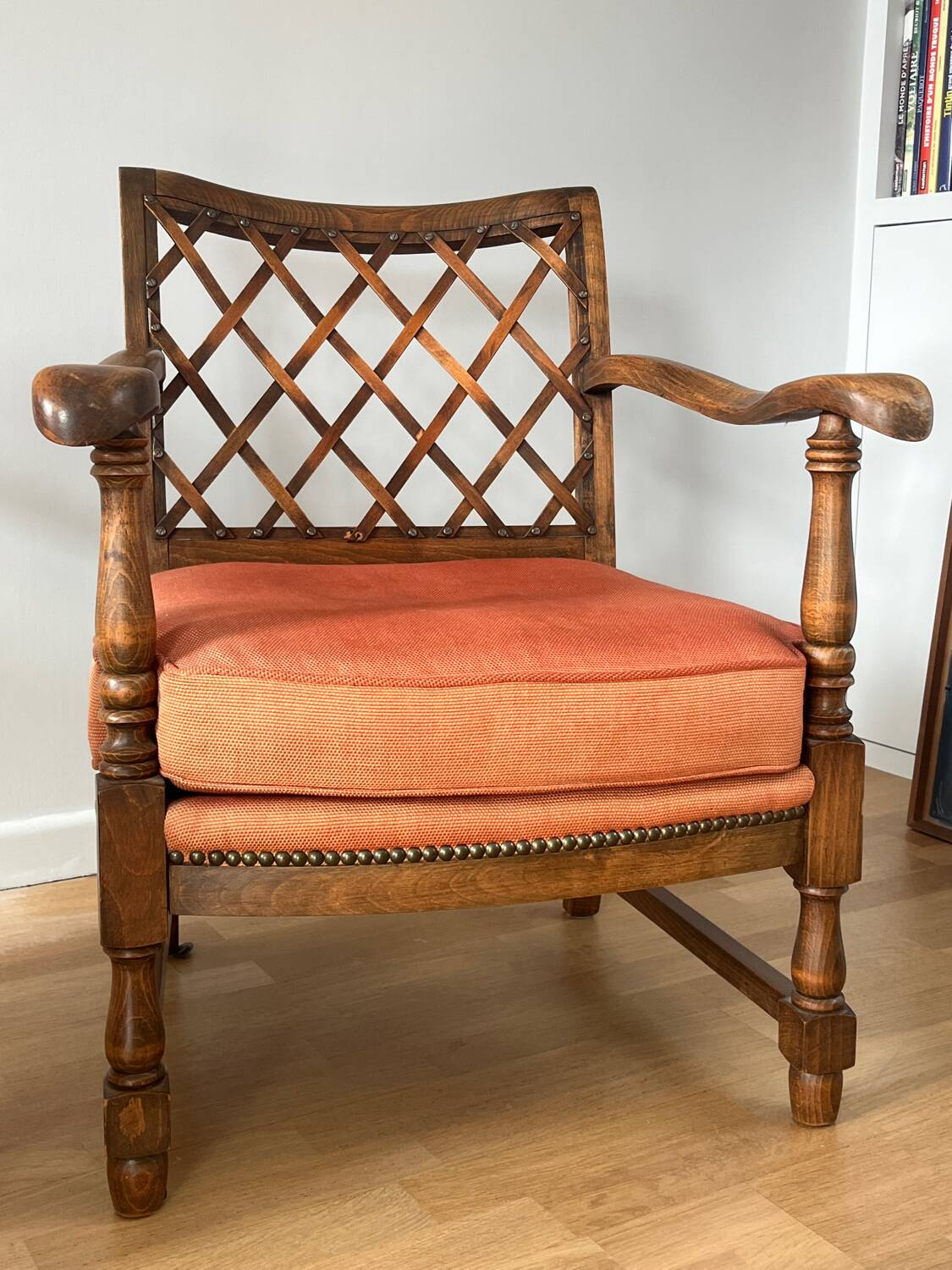 2 fauteuils vintage en bois et tissu