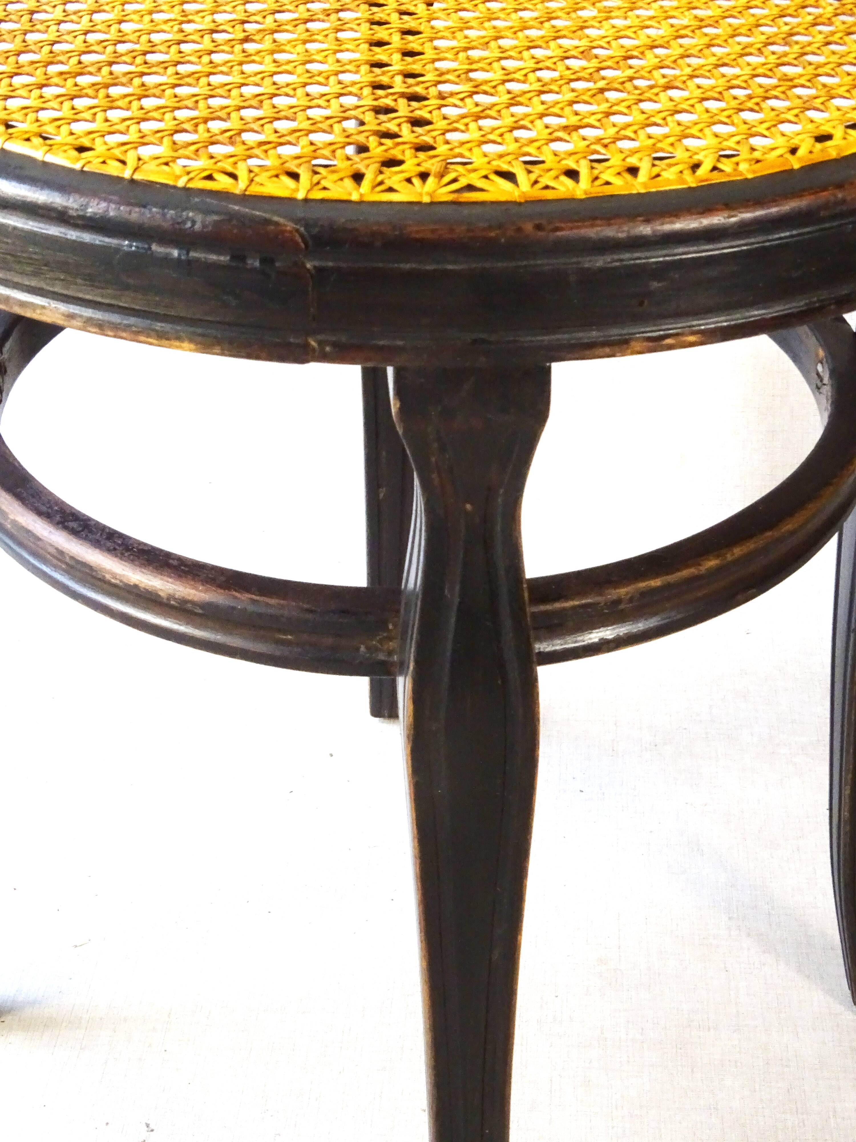 Pair of Thonet stools out of catalogue, circa 1890, new canework
