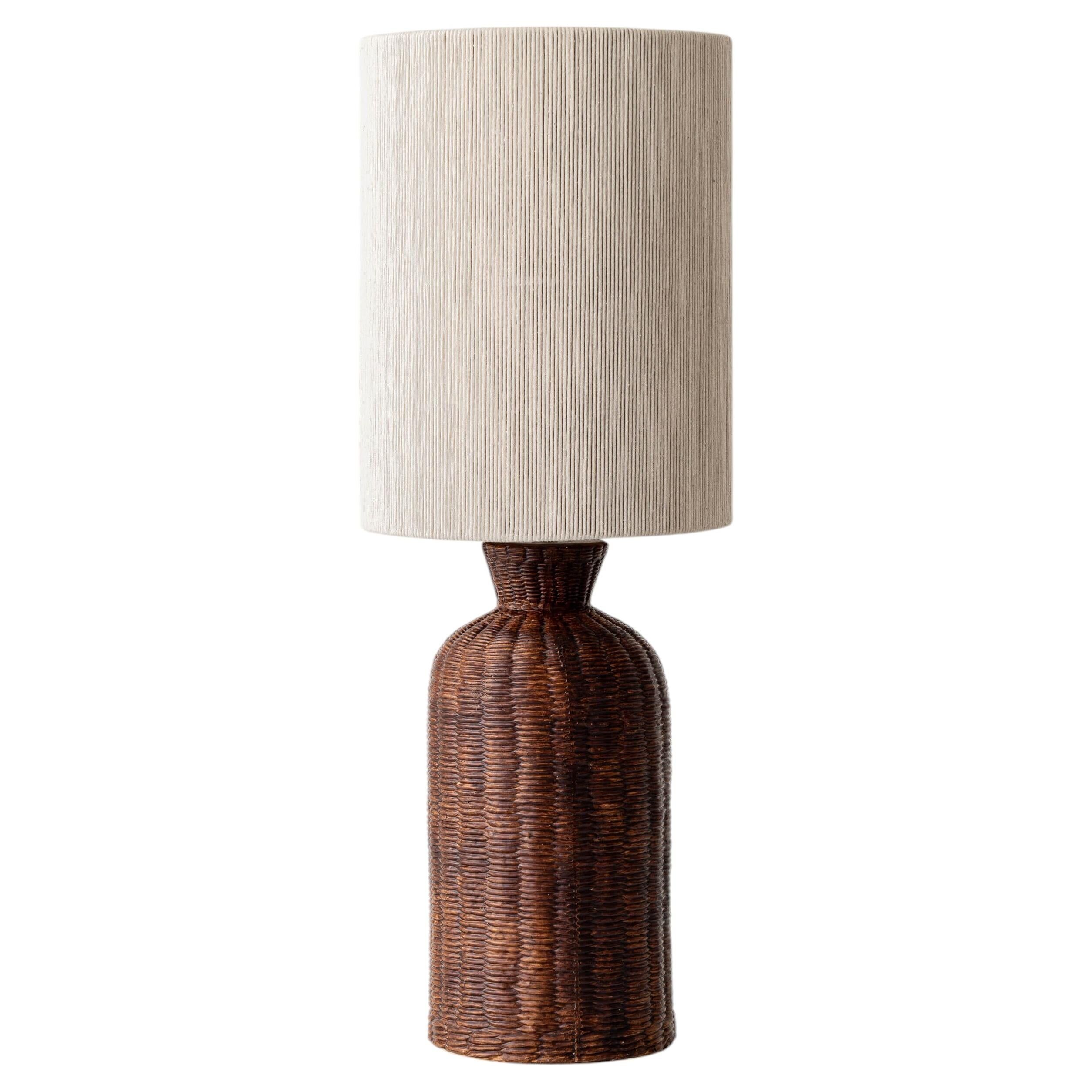 Ceramic Trompe L'Oeil Wicker Table Lamp with New Woven Cream Cord Lampshade