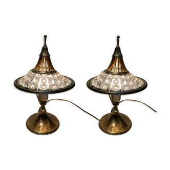 Lampes de table vintage en laiton cristal, années 1960, Ensemble de 2