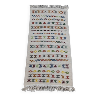 White rug with multicolored Berber patterns handmade in natural wool