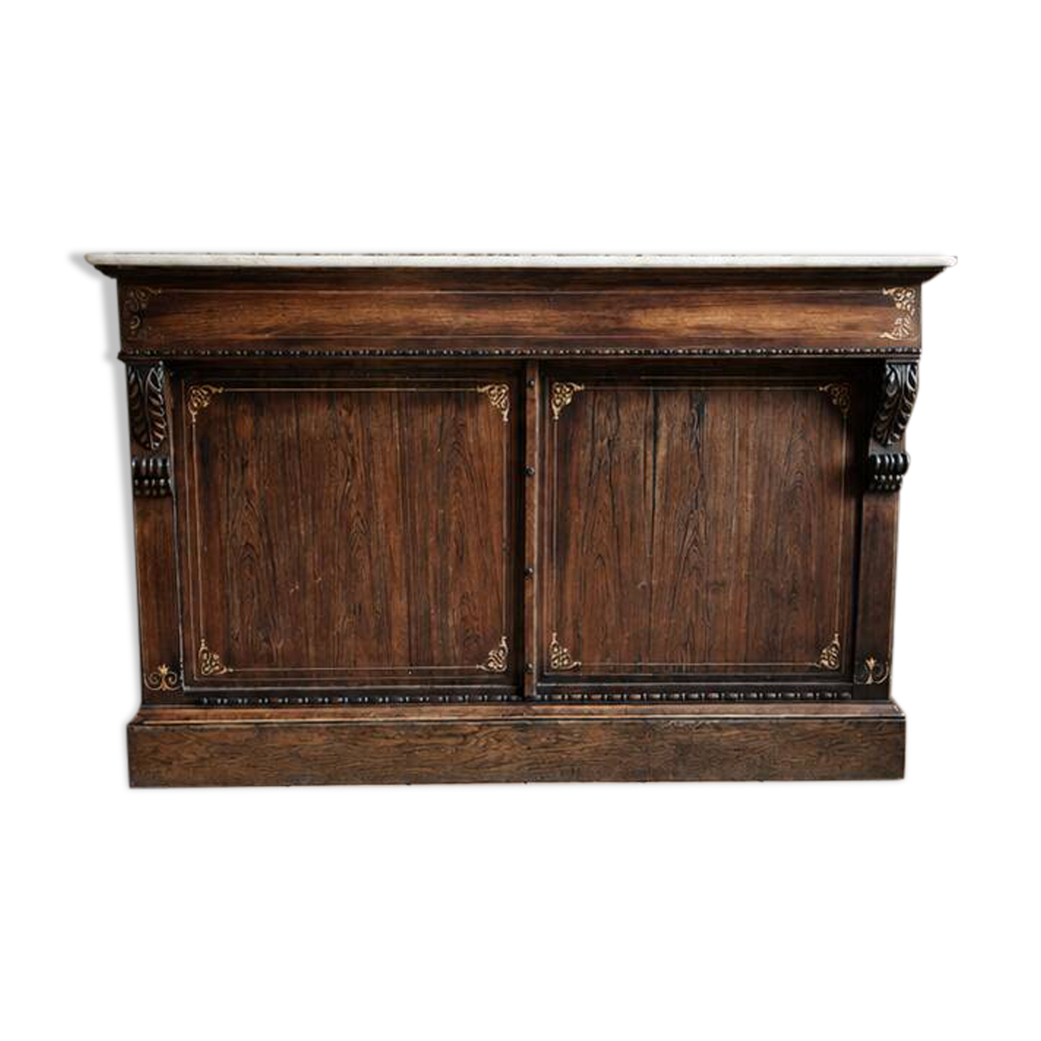 Antique bakery counter in rosewood and Carrara marble.