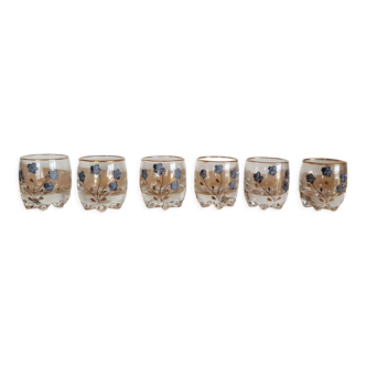 Set of 6 small hand-painted gilded glasses