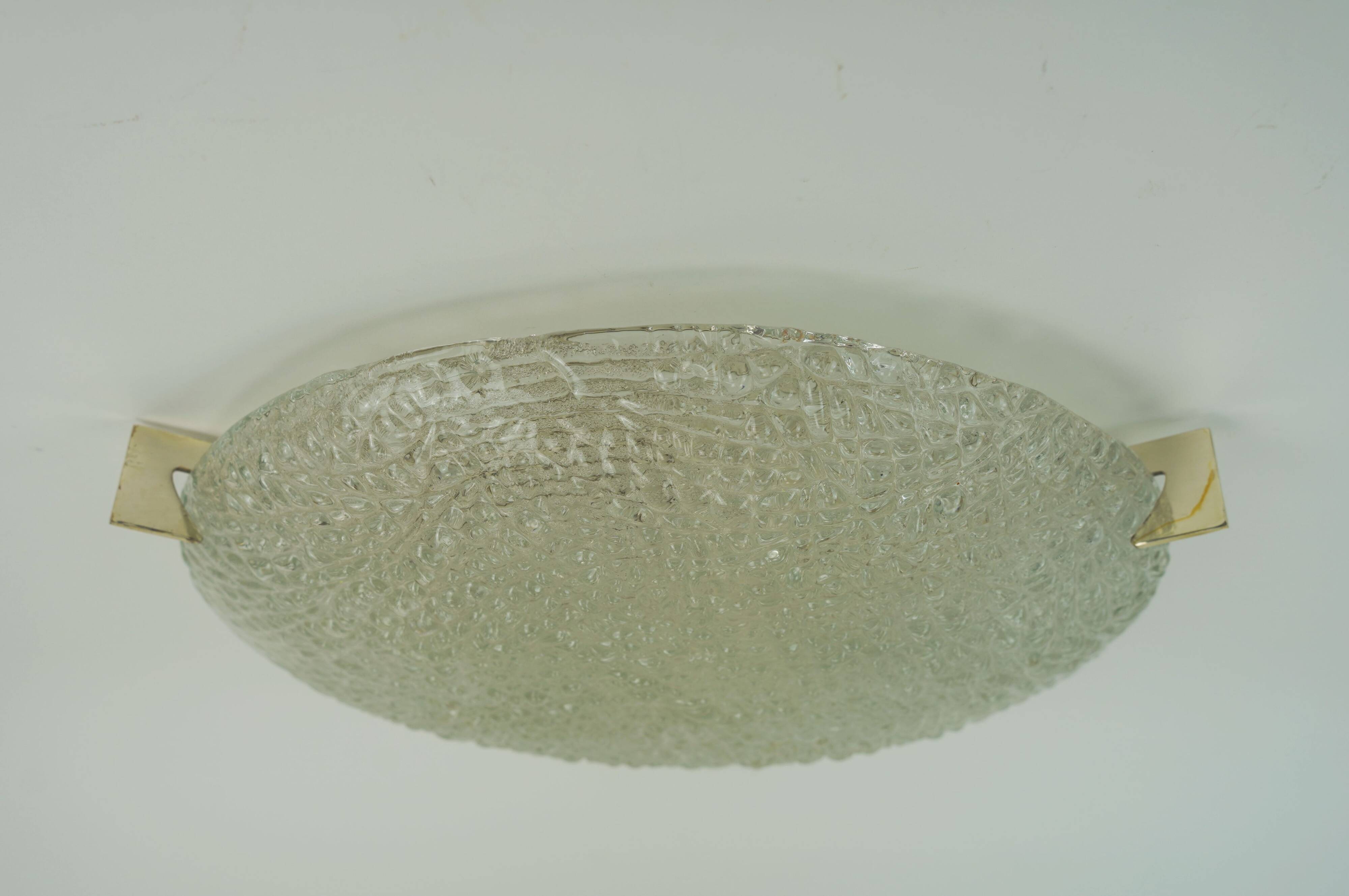 vintage kaiser ice glass ceiling LAMP flush mount 60/70's relief surface