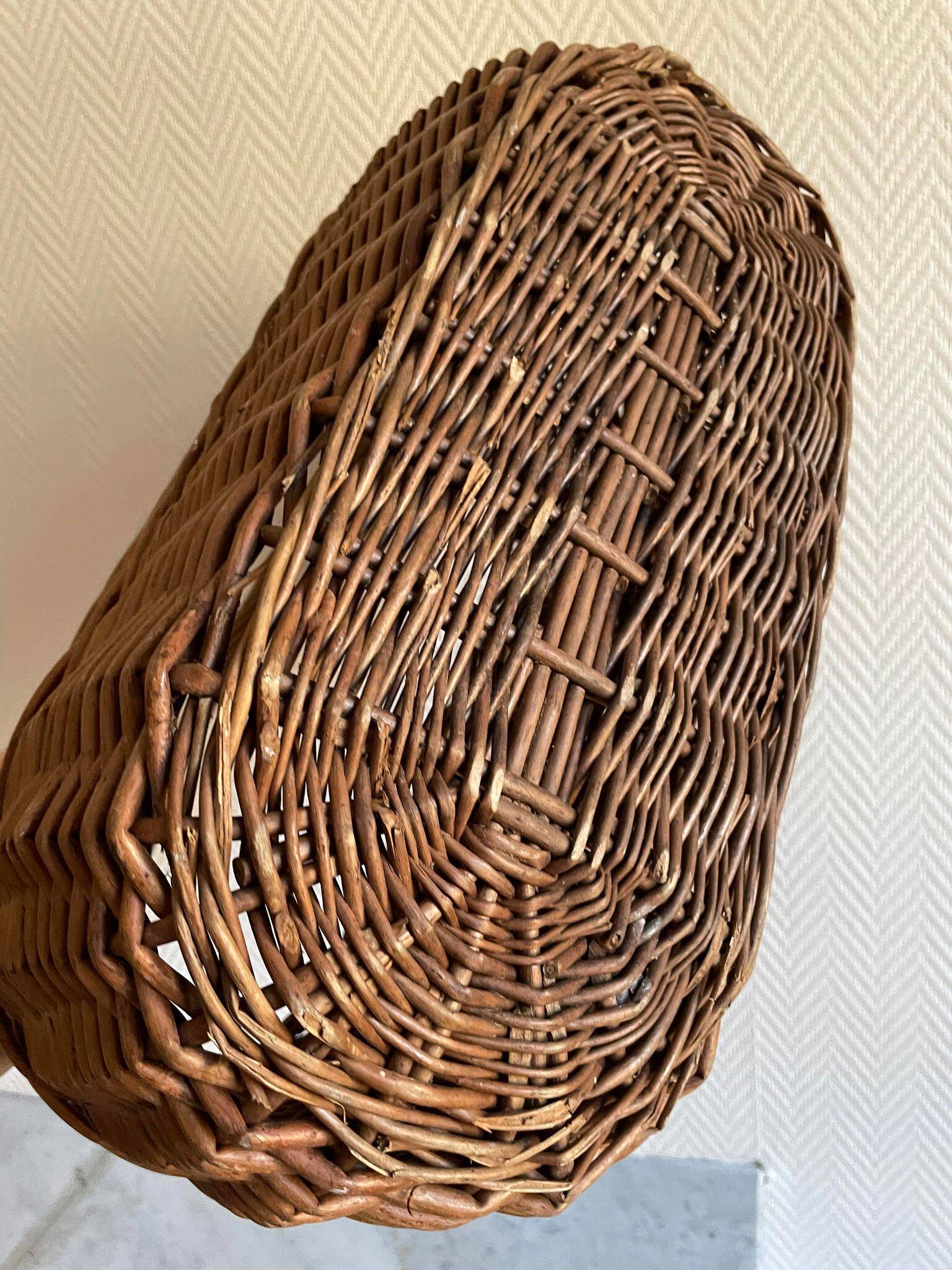 Grand Panier En Osier Vintage - Déco Maison Ou Pique-nique - 42x24x29 Cm