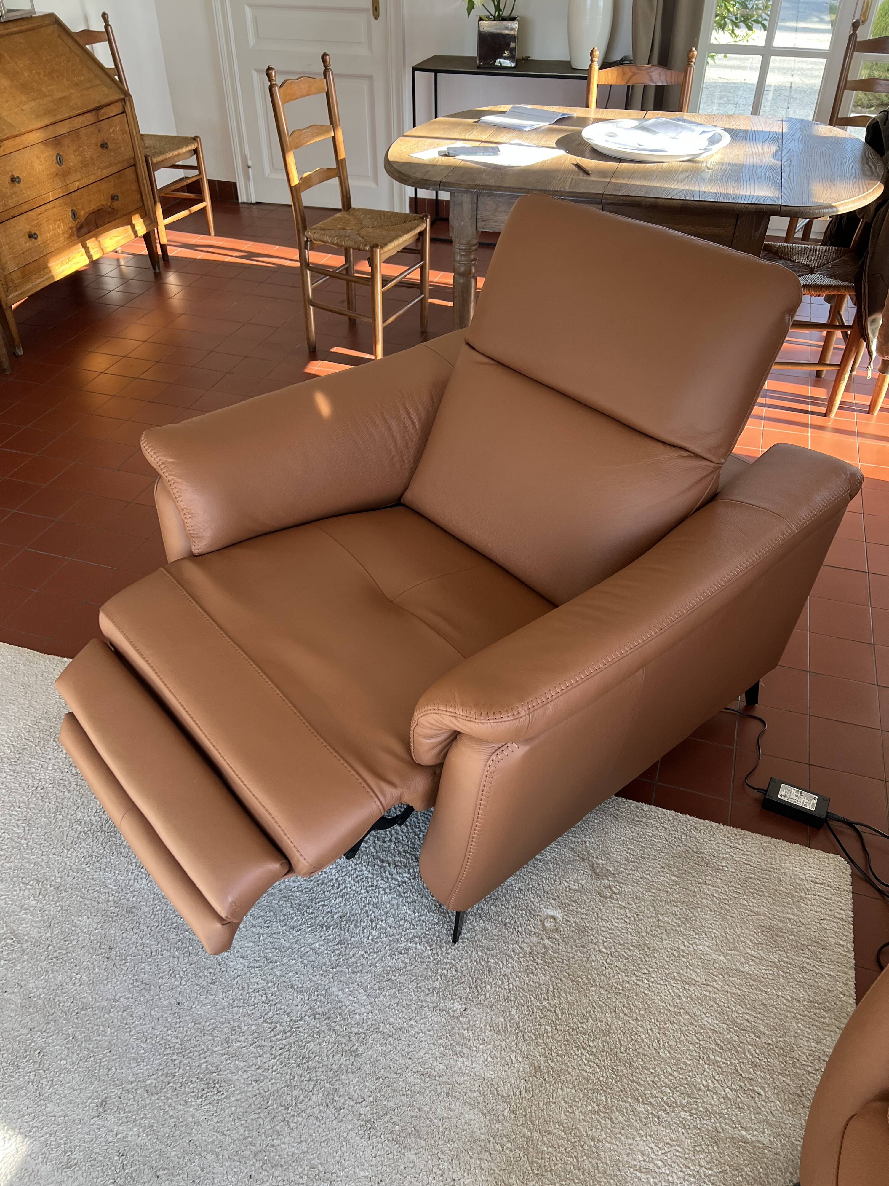 PISA leather armchair 1p 100cm cognac