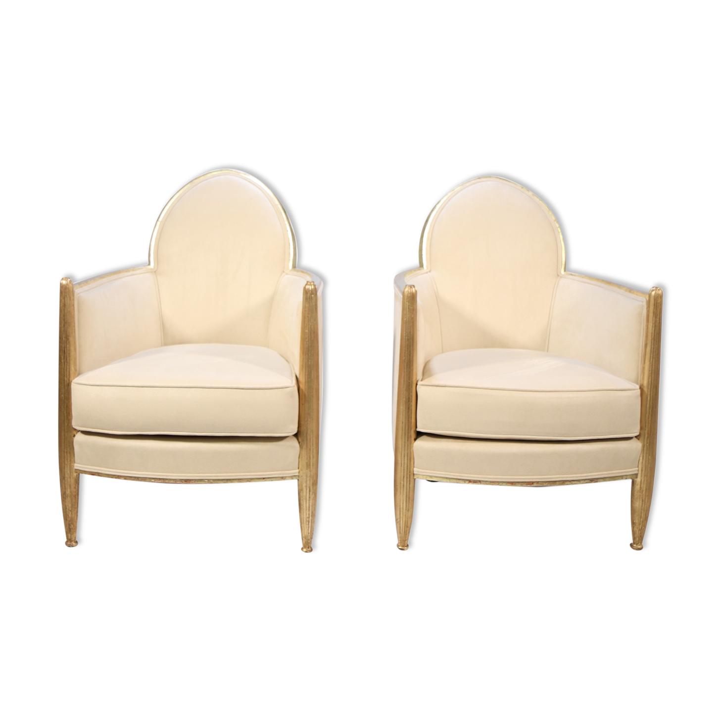 Pair of French Art Deco Armchairs in Parcel Gilt wood