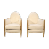 Pair of French Art Deco Armchairs in Parcel Gilt wood