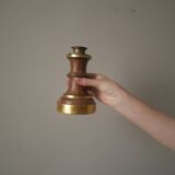 Pair of candlesticks candlesticks wood metal golden brass country decoration handcrafted