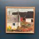 huile sur toile suédoise du milieu du siècle – « Parmi les maisons » par Karl Bertil Lundh – 1967 – Vintage et encadrée