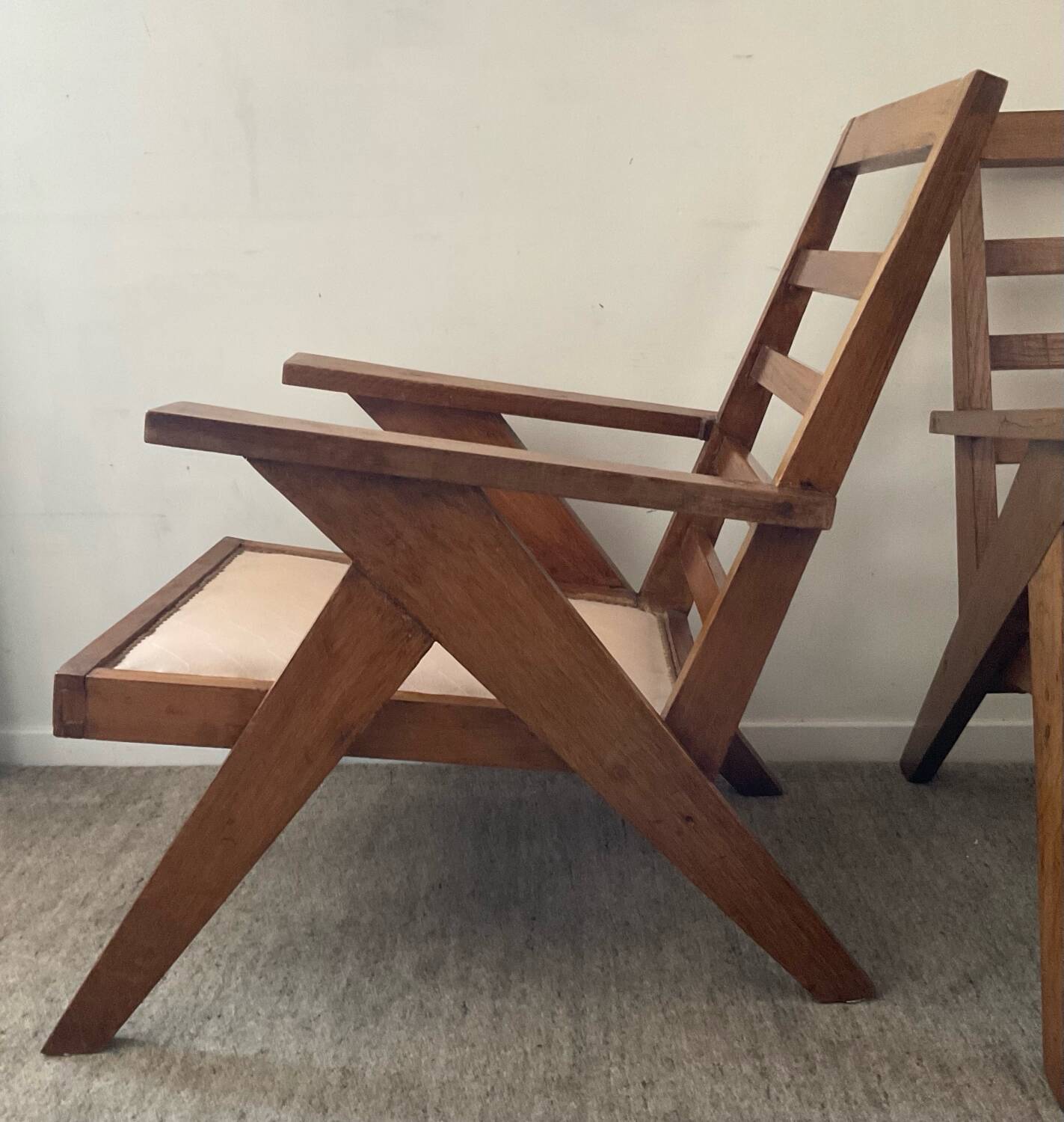 Pair of compass-legged armchairs, 1960s