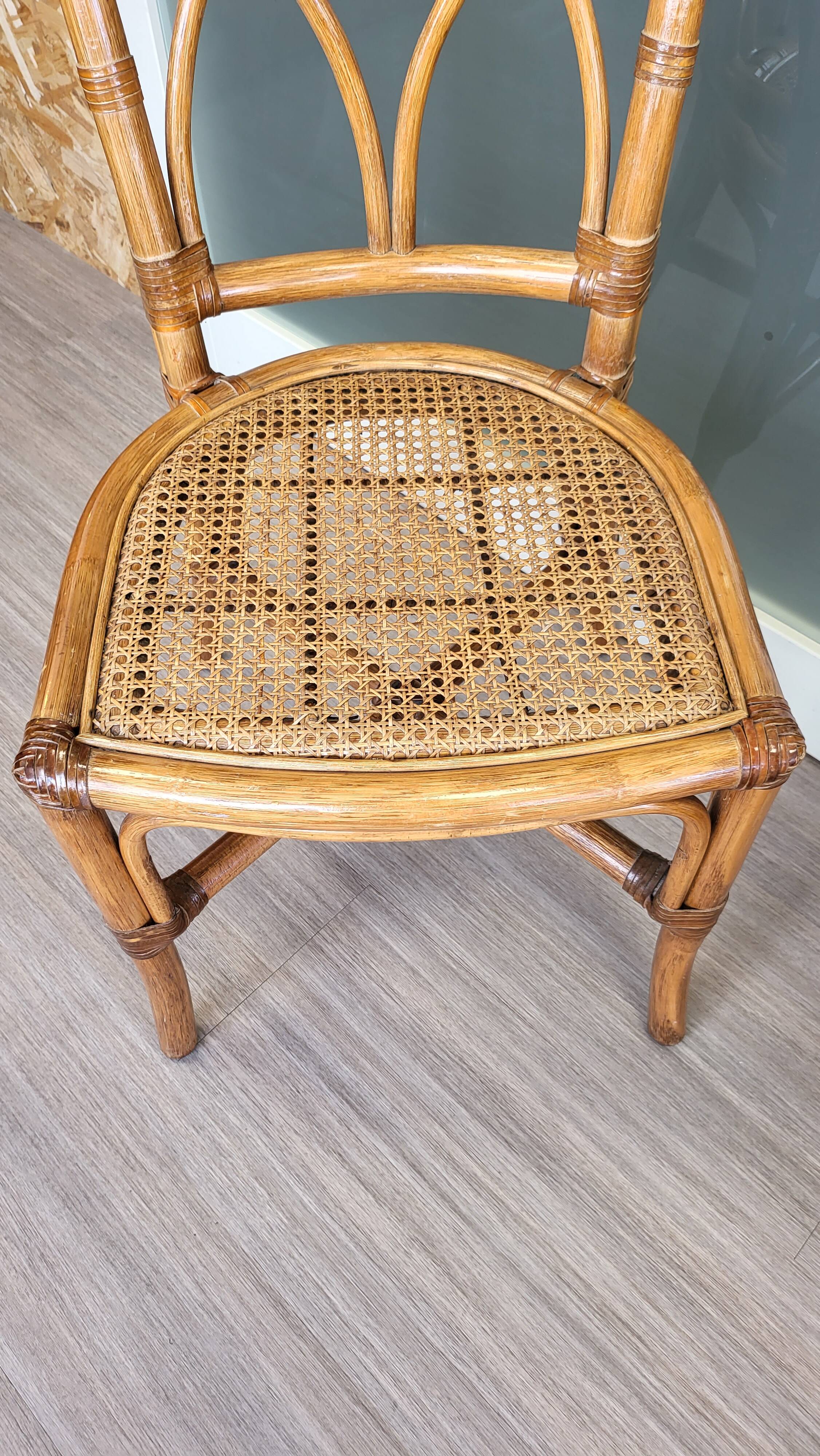 Bamboo and leather chair - 1960s - vintage - mid-century