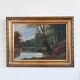 Vintage original landscape oil painting, signed farmhouse art