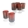 Lot de 7 verres de couleurs rubis à pied en verre France Luminarc des années 1960.