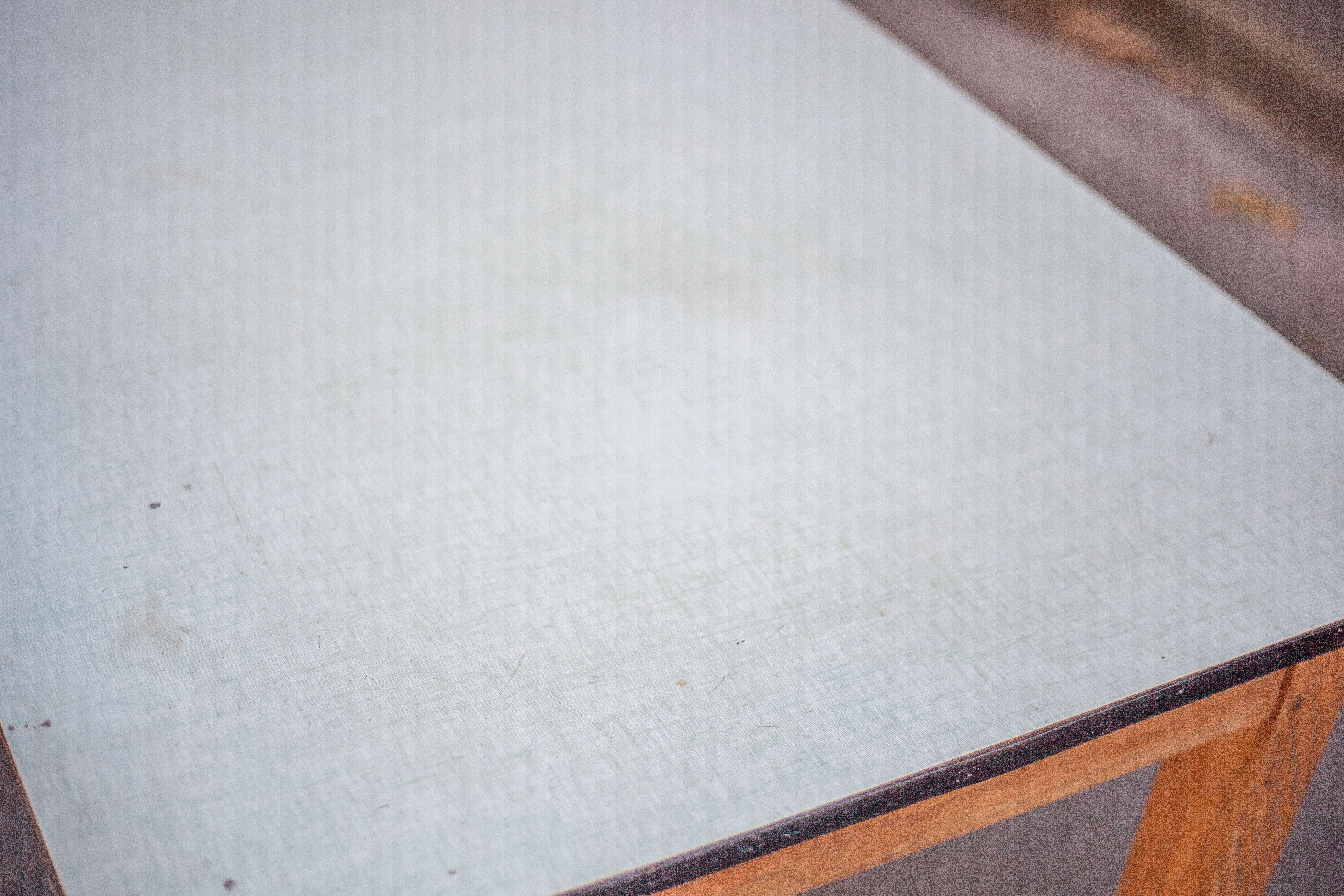 Wooden table formica top green vintage water