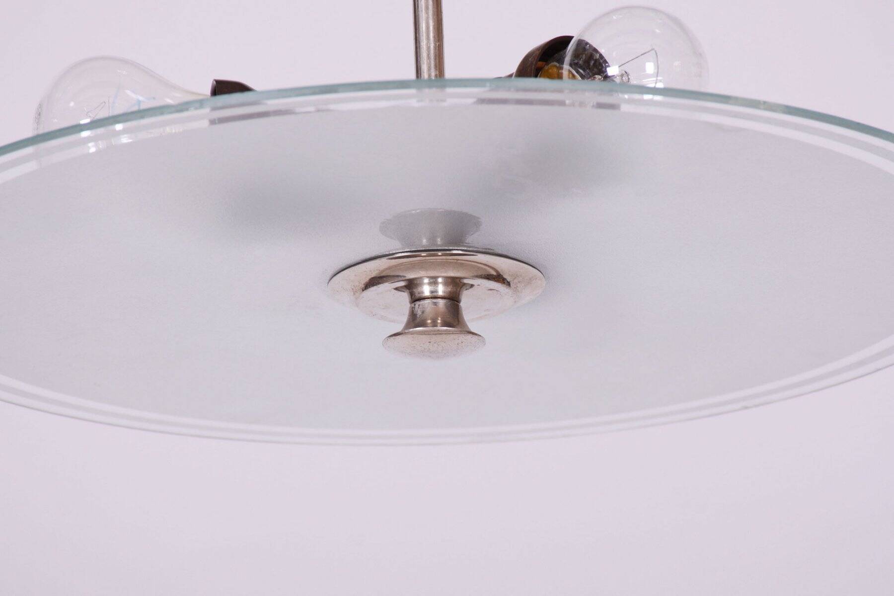 Bauhaus Chandelier in Chrome, Steel and Frosted Glass, Czech, 1930s