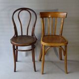 Set of 36 mismatched Bistrot chairs, 1920 to 1950, wooden seats.