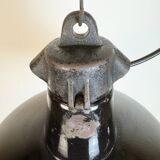 Industrial Black Enamel Factory Lamp with Cast Iron Top, 1950s