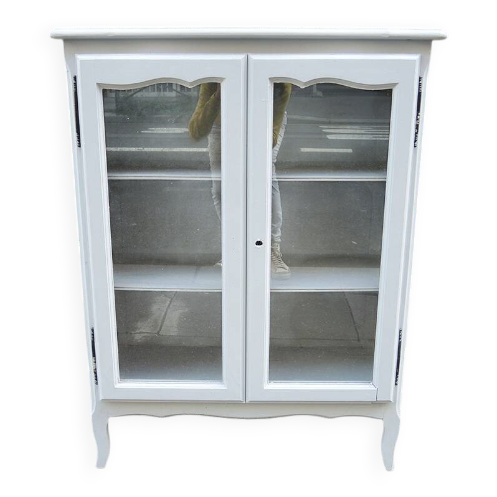 Ancienne vitrine en bois peint gris