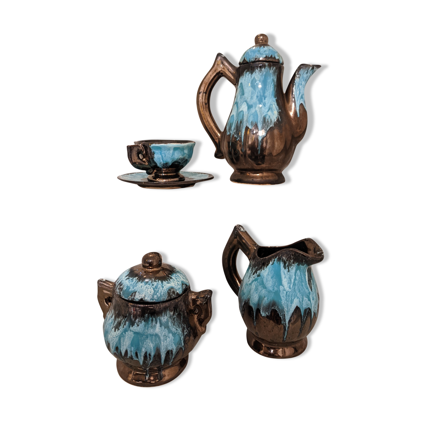 Vintage Vallauris tea set, coffee, teapot and cup