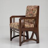 Art Nouveau Armchair in Oak with Floral Upholstery, Belgium, 1900s