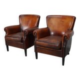Vintage Dutch Cognac Colored Leather Club Chair, Set of 2