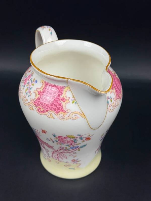 Elegant Minton Pink Cockatrice fine bone china pitcher 15.5cm