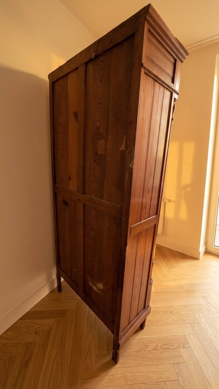 Antique solid wood wardrobe with mirror