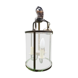 Brass lantern chandelier and glass 3 lamps