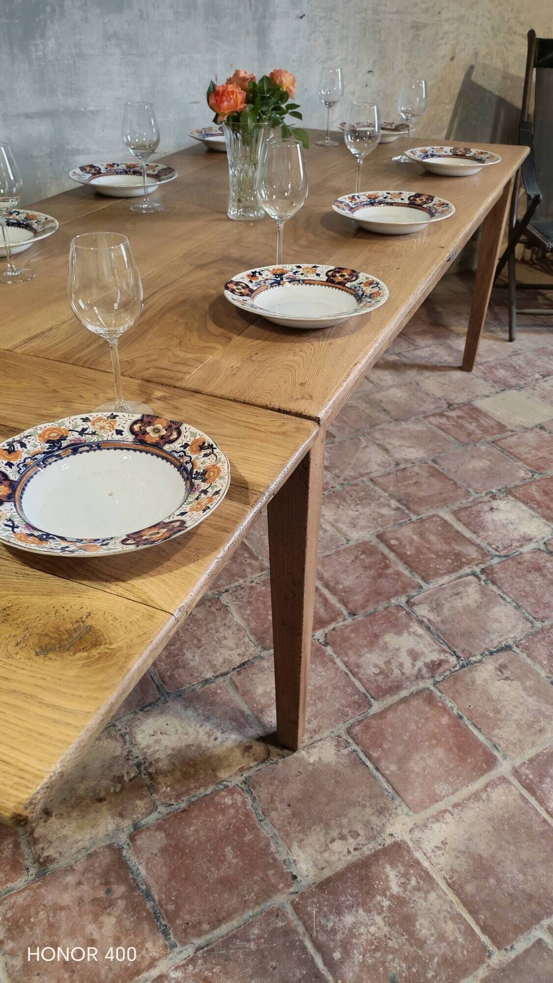 Large authentic farmhouse table made of solid French oak.