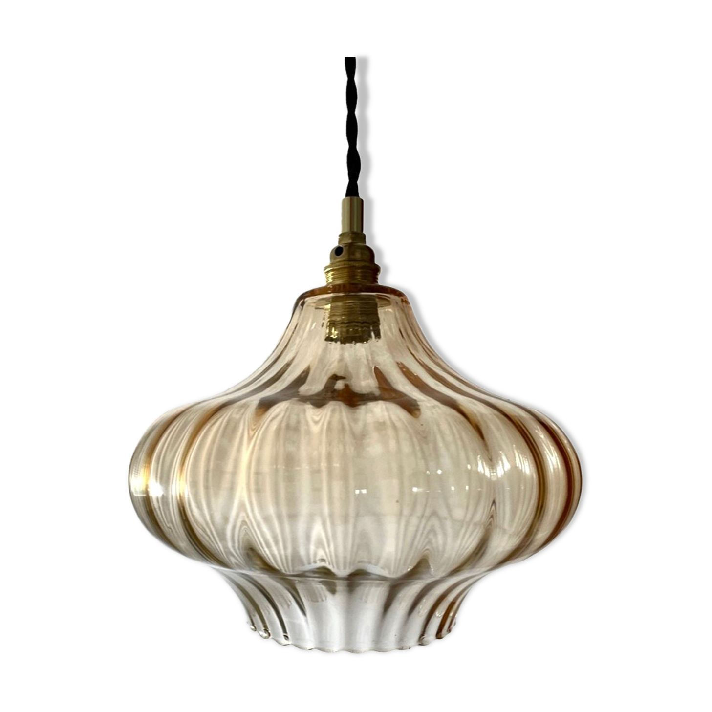 Vintage suspension lamp in electrified amber glass to nine