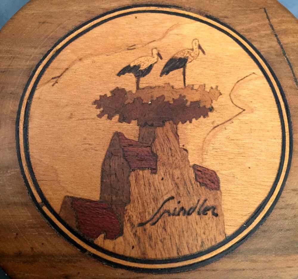 Decorative walnut box and spindler marquetry stork's nest