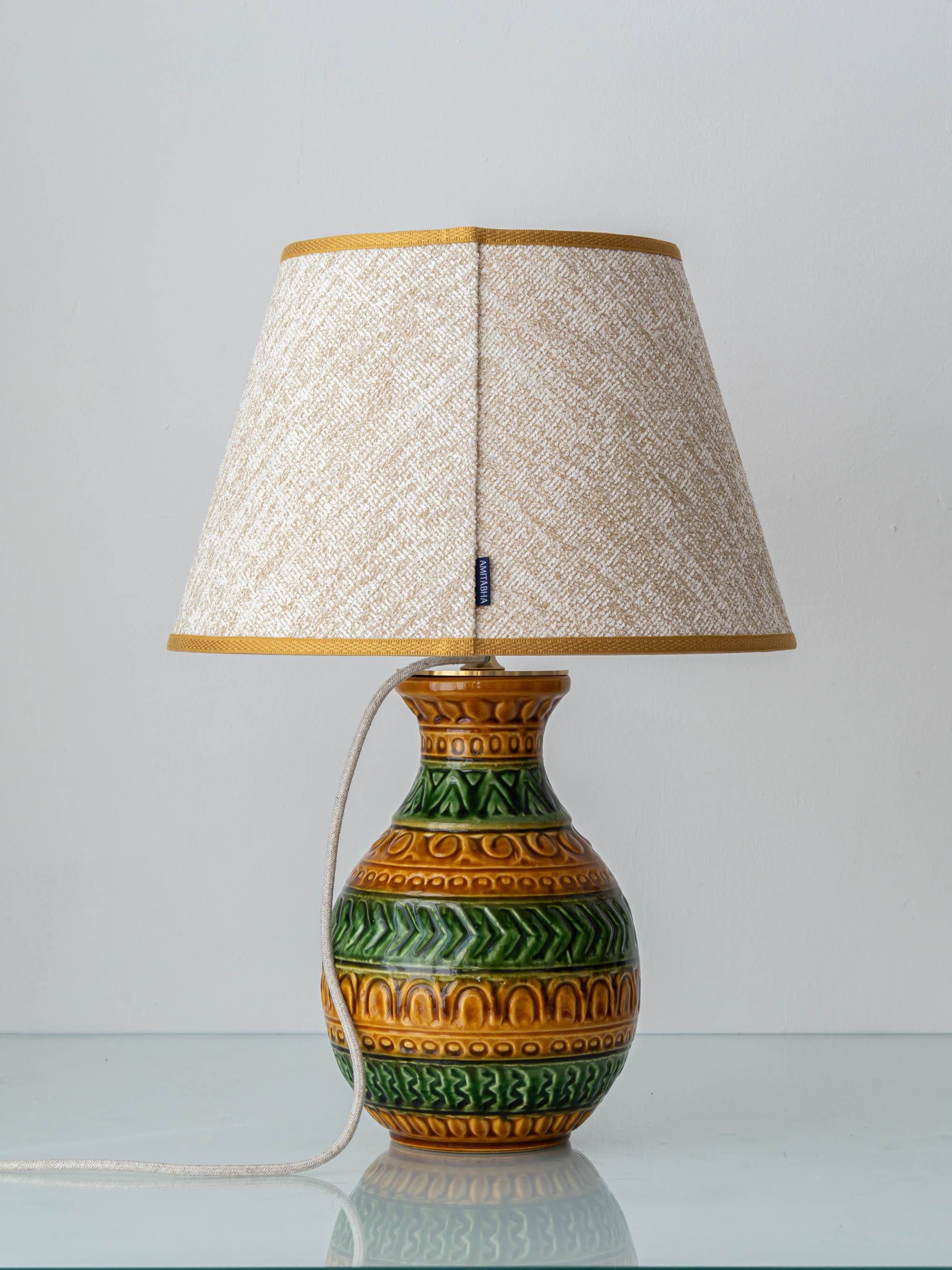Bitossi Style Table Lamp, Ochre Green Ceramic, Earth Tones, 1960s-1970s
