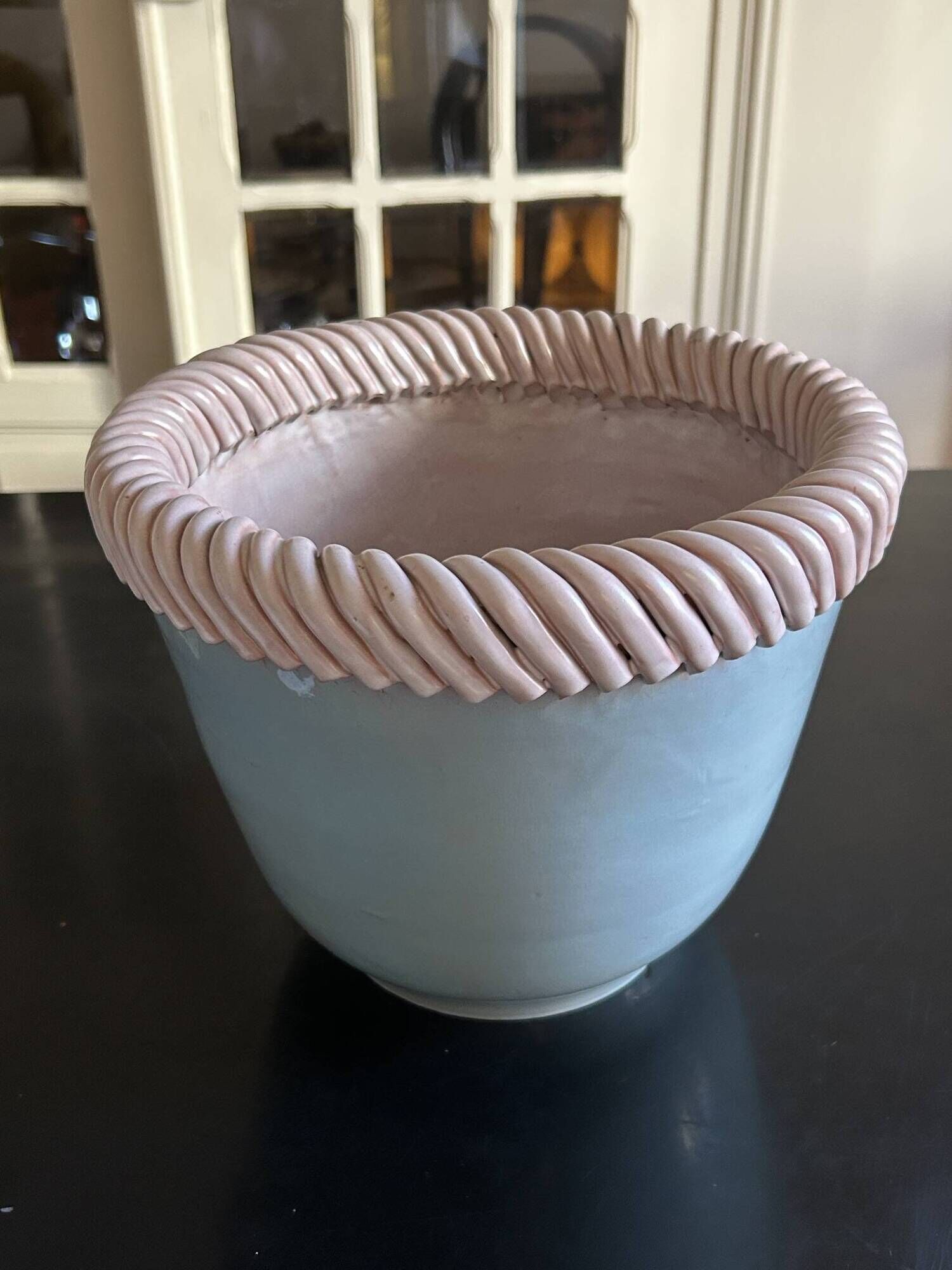 important vintage woven ceramic pot