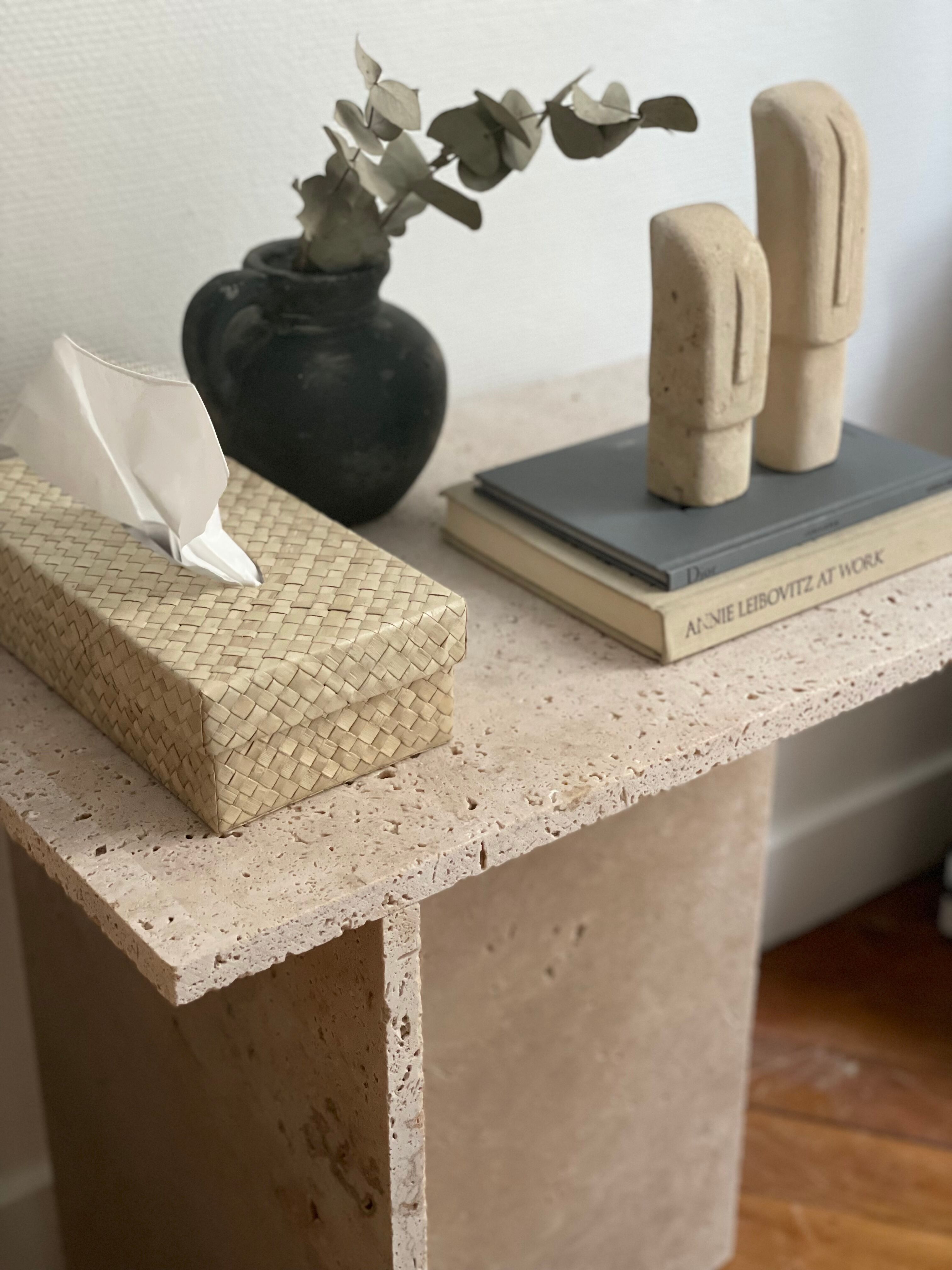 Minimalist travertine stone side table