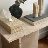 Minimalist travertine stone side table