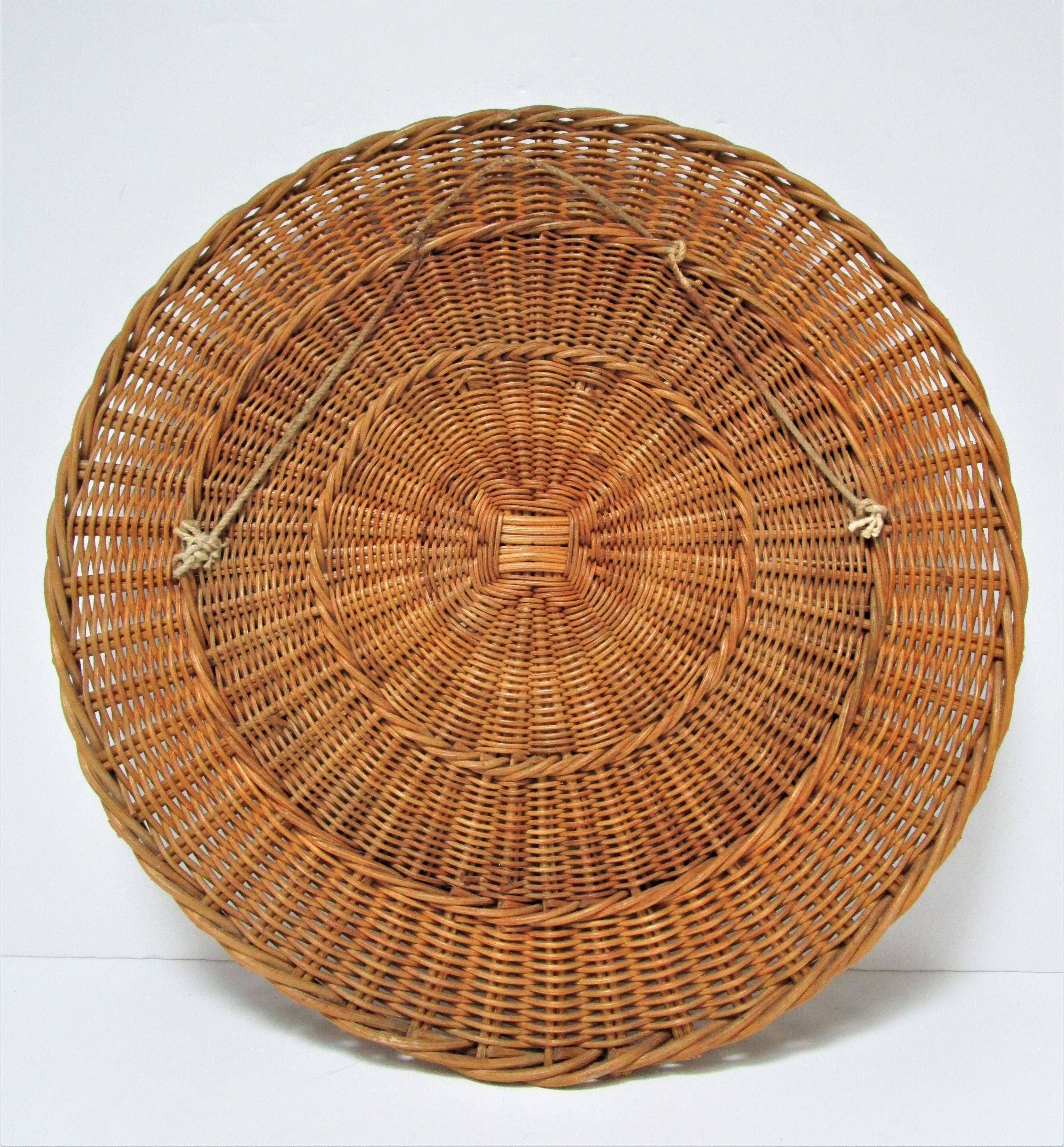 Vintage woven rattan marrow round mirror 1960