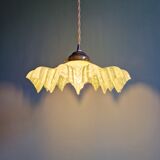 Art Deco pendant light in speckled green and white pleated glass, 1920s-30s.