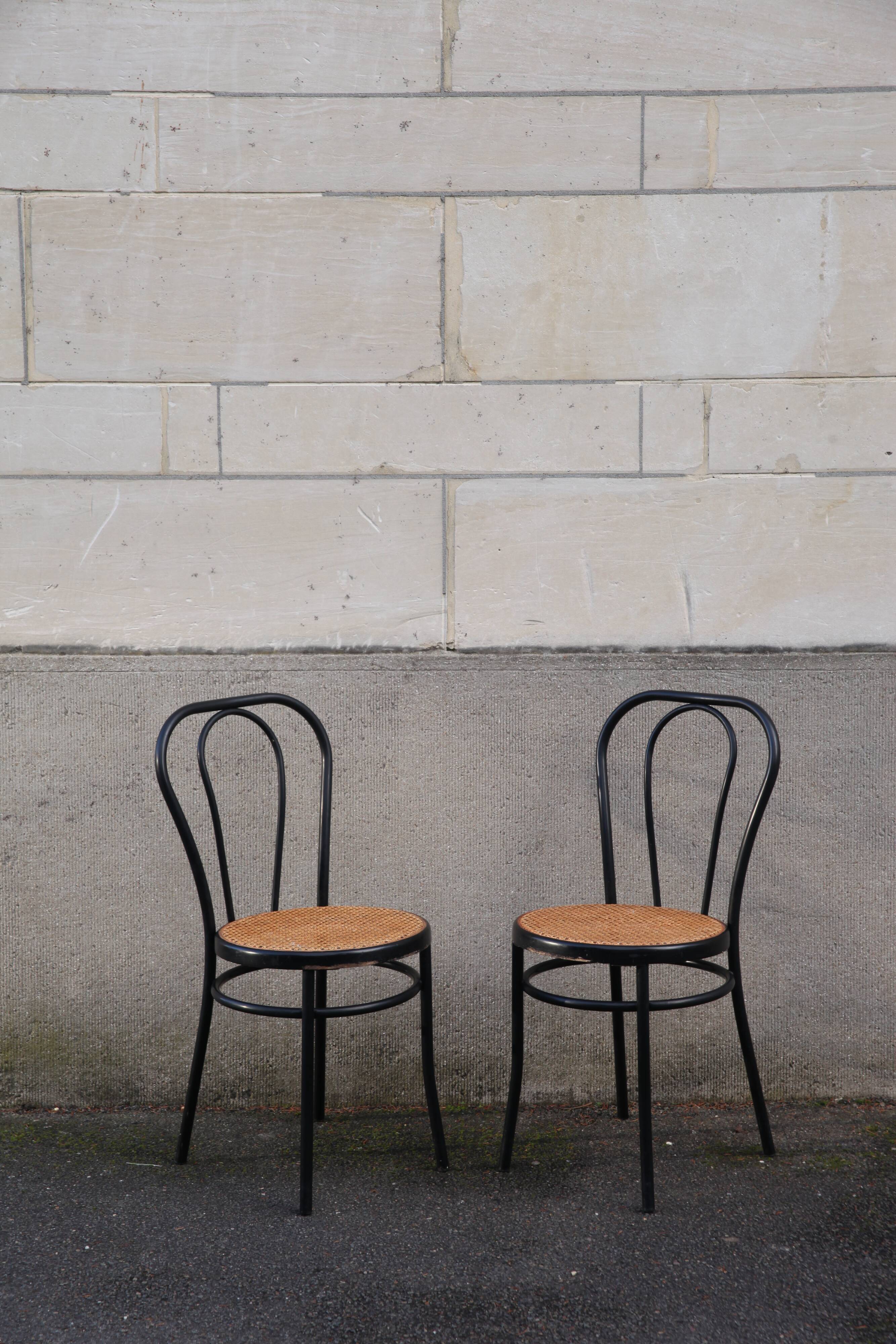 Paire de chaise bistrot métal et cannage
