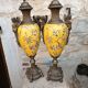 Paire de grands vases couverts - 60cm - faïence jaune