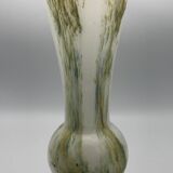 Vase in white opaline blown glass and green, yellow, blue polychrome shades