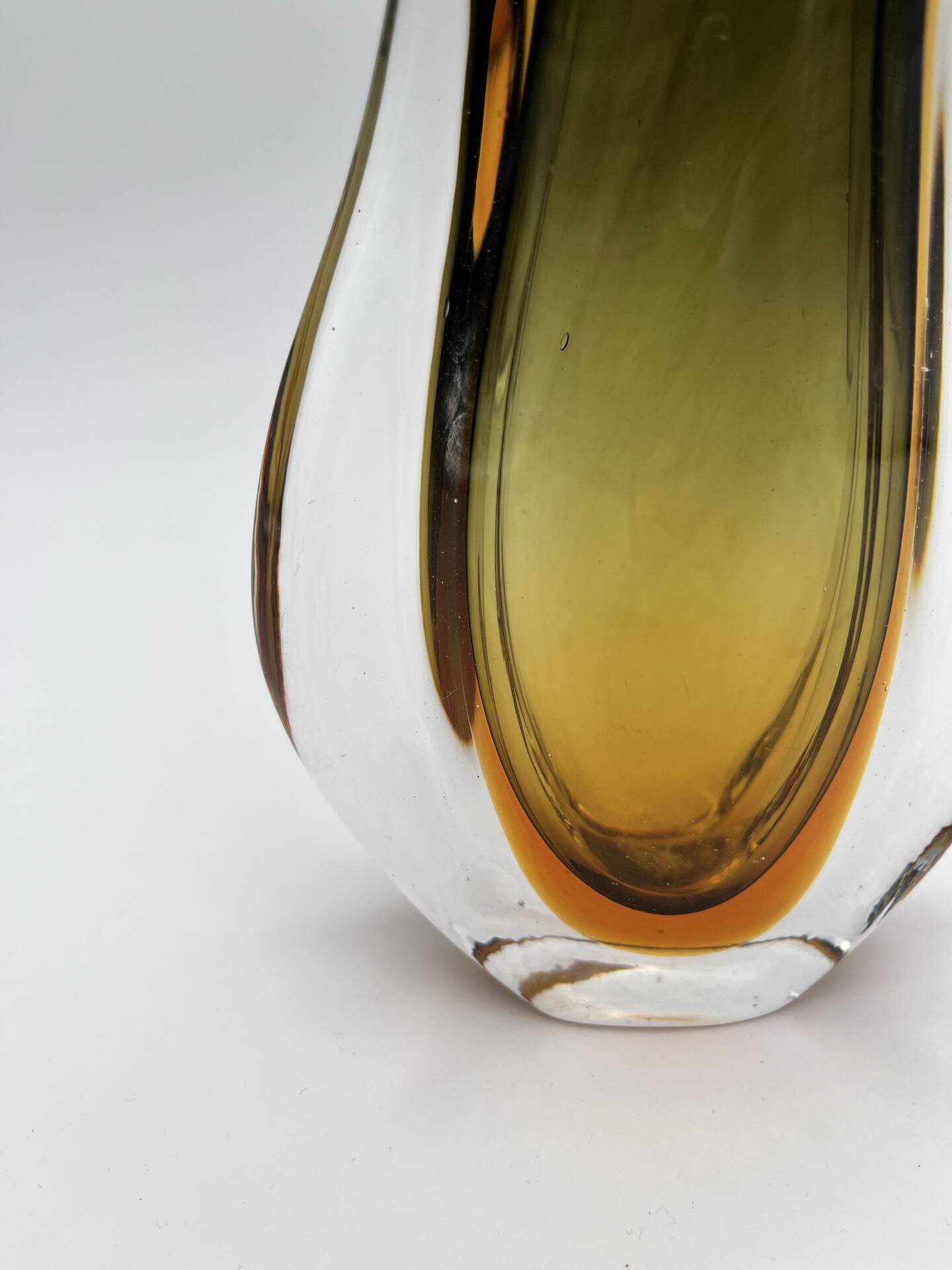 Sommerso Vase Flavio Poli Seguso Murano Green Amber Glass 1950