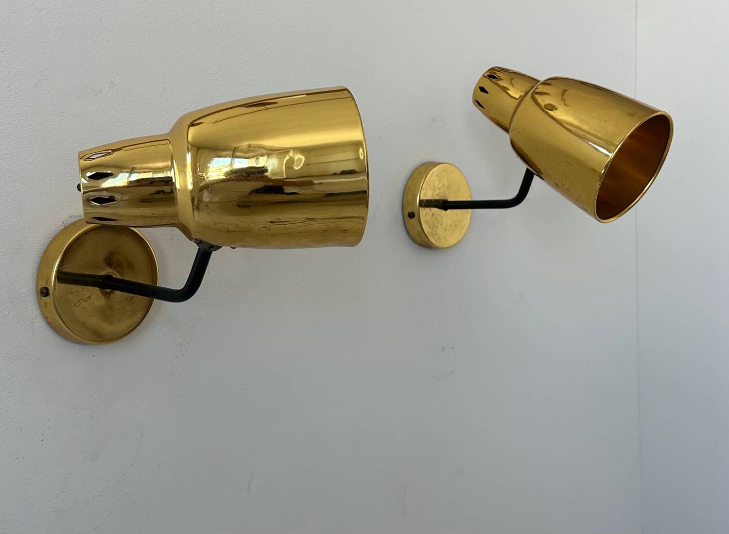Pair of vintage adjustable wall lights, brass, France 1960