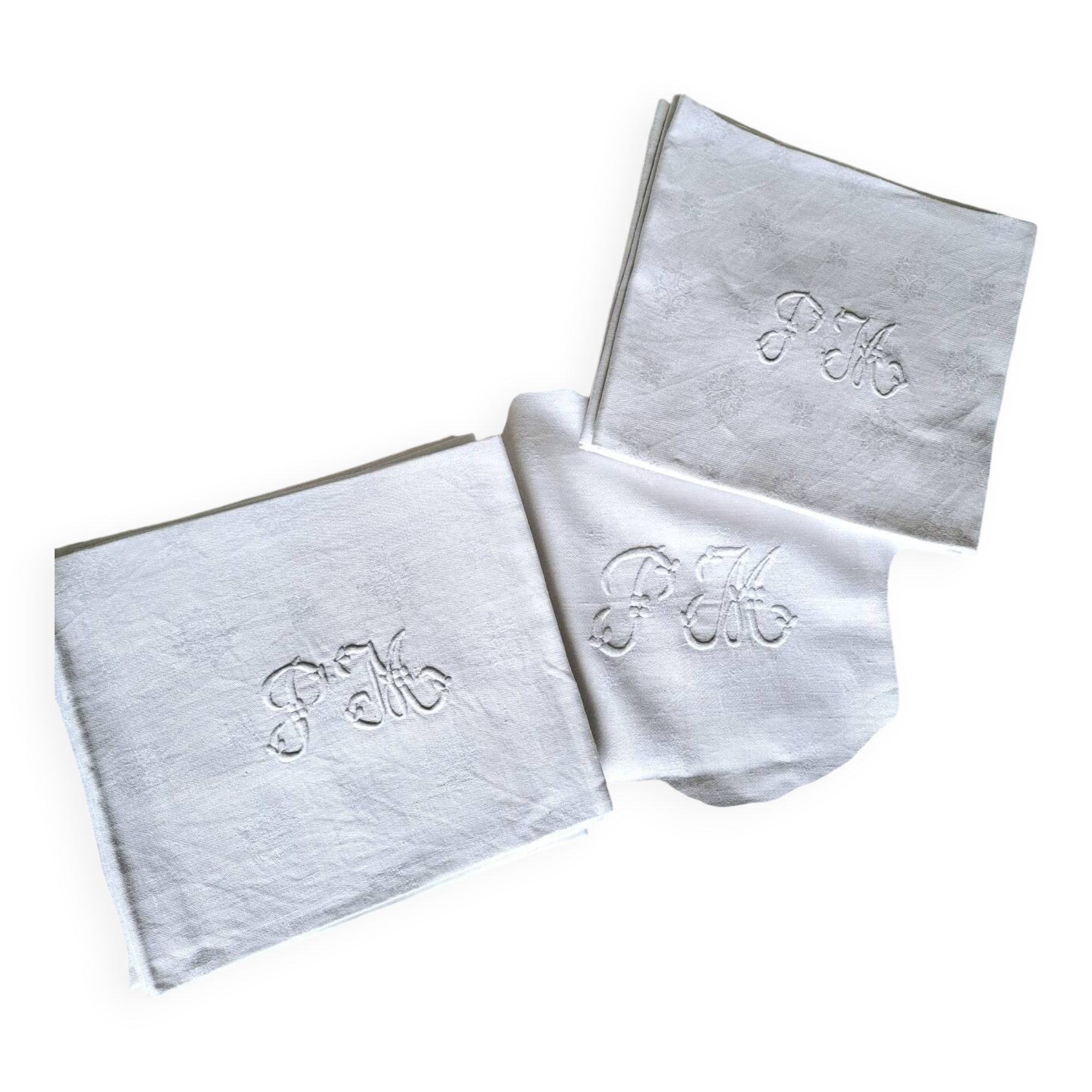 Antique monogrammed tablecloth and 8 napkins