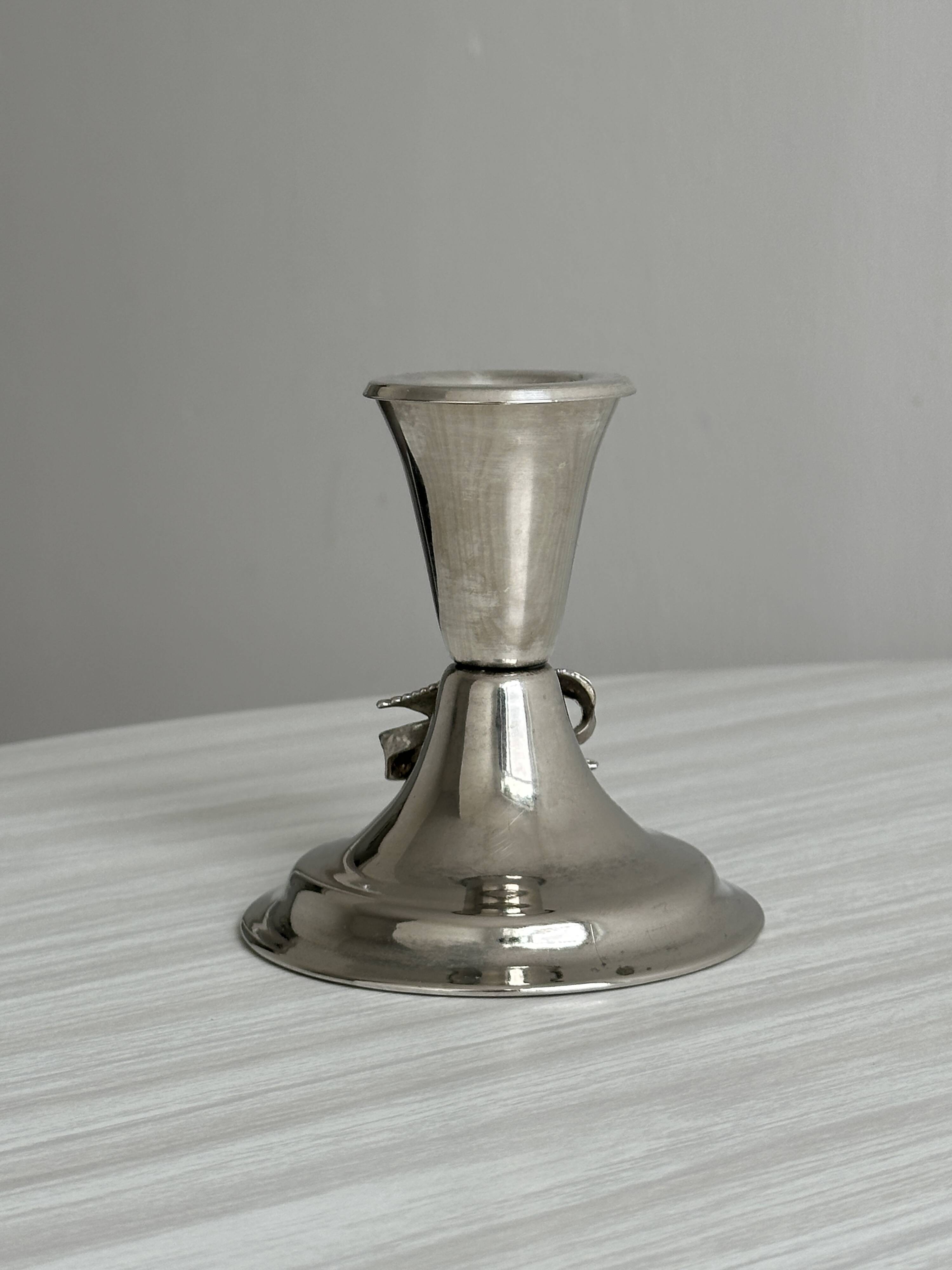 Vintage silver light metal candle holder