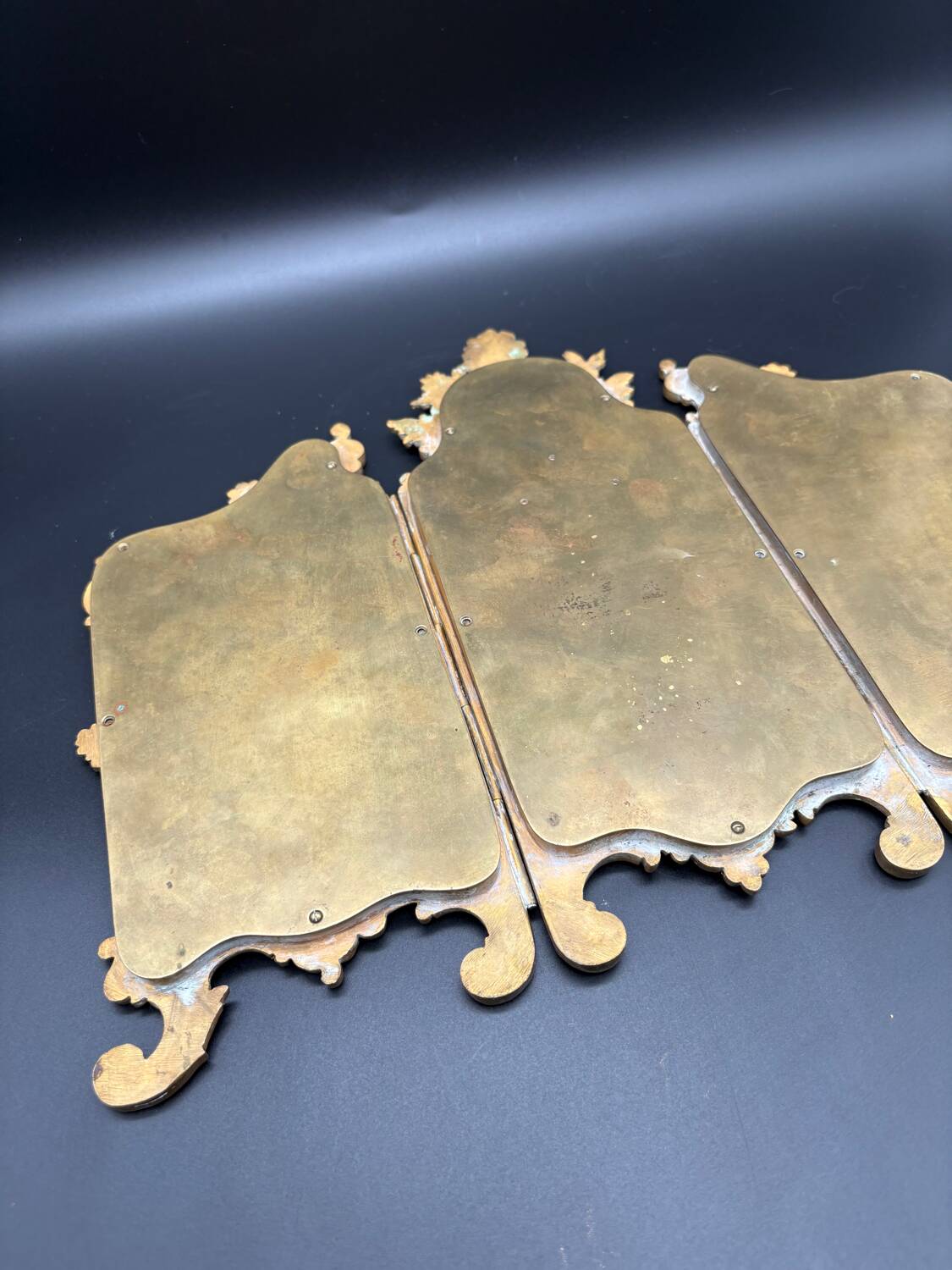 Miroir Triptyque, Bronze Doré, vers 1900.