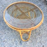 Round coffee table, double rattan trays