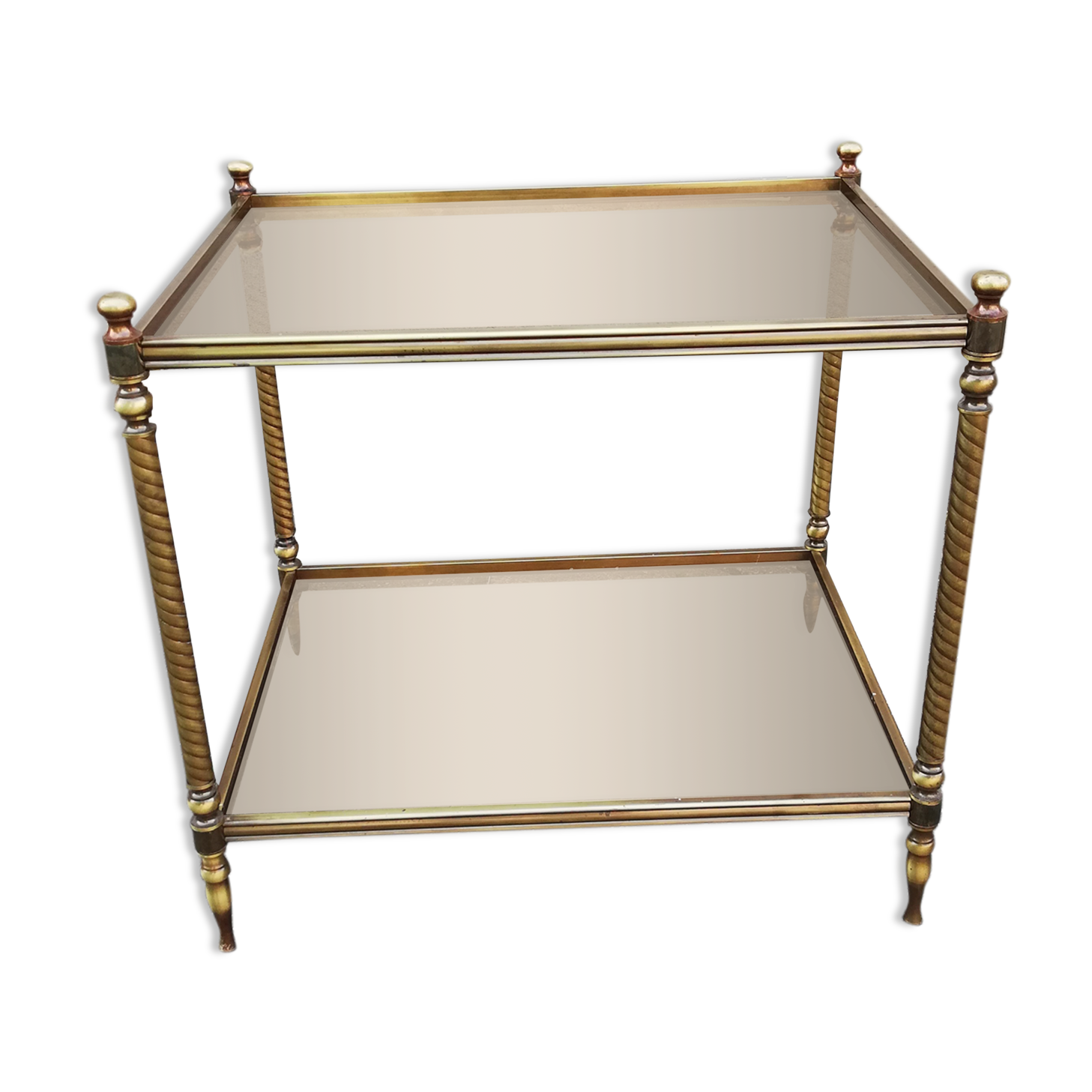 Vintage brass side table and 2 smoked glass trays