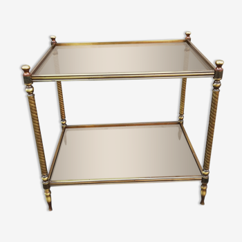 Vintage brass side table and 2 smoked glass trays