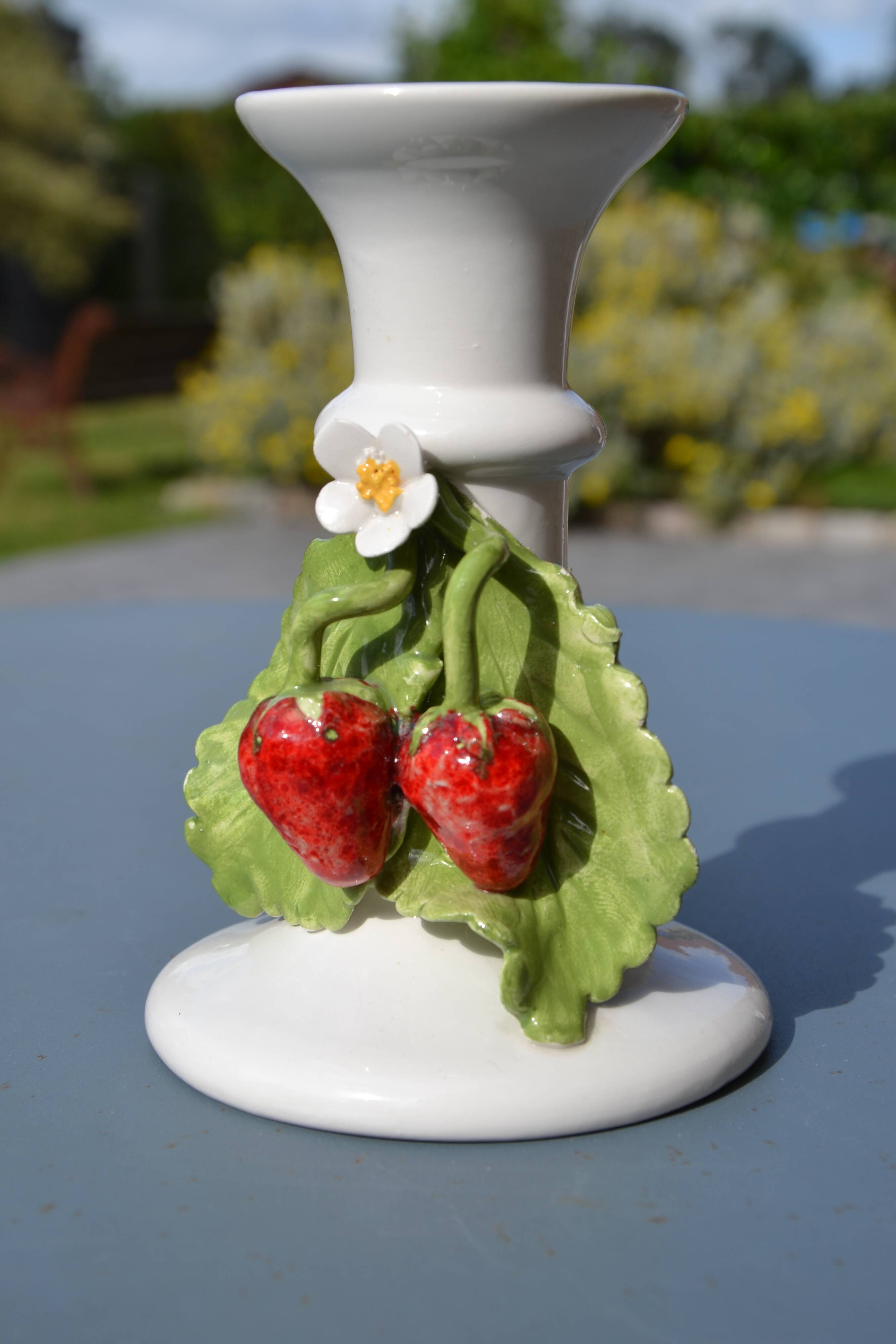 Strawberry earthenware candlestick